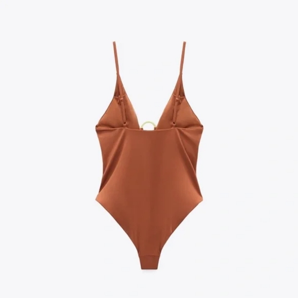 ZARA LIMITED EDITION GEOMETRIC PIECE SWIMSUIT IN TAUPE BROWN - Picture 2 of 2
